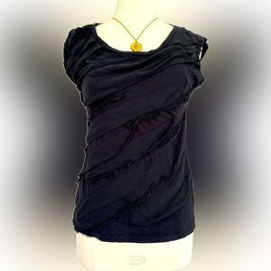 Lauren Conrad black mixed-material sheer & fringe top!